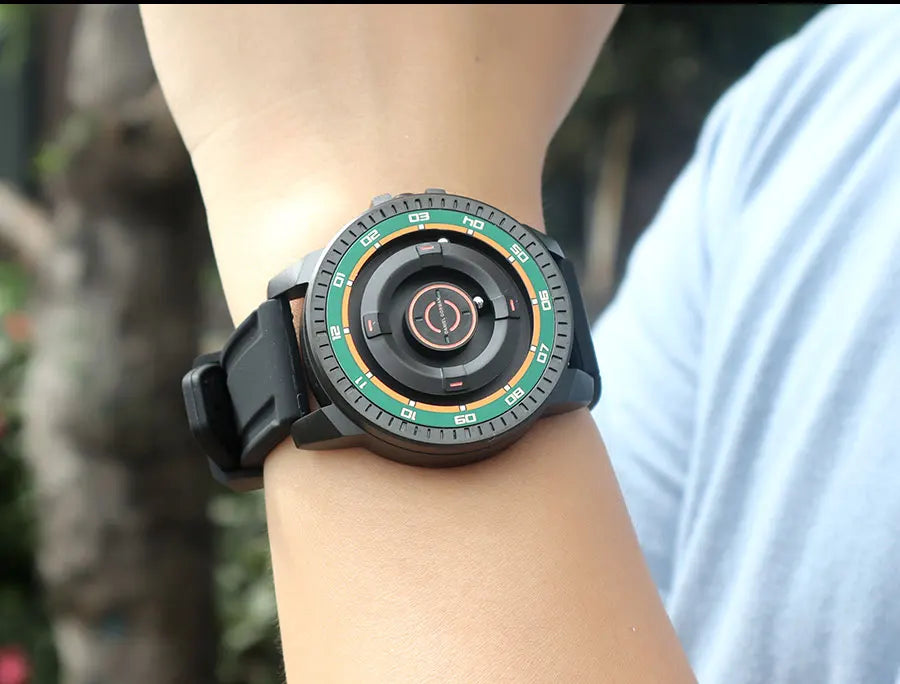 DANIEL GORMAN Magnetic Driven Watch Fashion Waterproof Quartz Watch with Black Silicone Strap Copper Case Beads Pointers DG0221