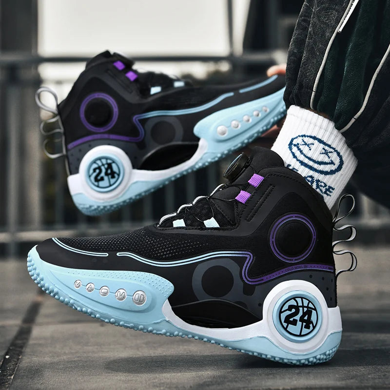 High-top Men Basketball Shoes Kids Rotating Button Basket Boots Brand Design Sneakers Men Outdoor Basketball Training Shoes Male