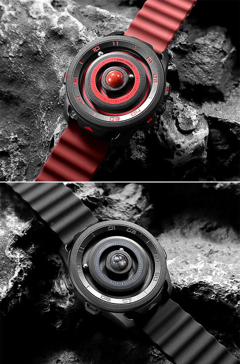 DANIEL GORMAN Red Planet Design Quartz Watch for Men Waterproof Luminous Sport Wristwatch with Magnetic Bead Pointers DG0525Red