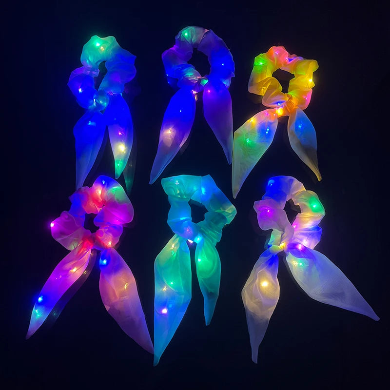 1/10 Pcs LED Luminous Scrunchies Glowing Hairband Girl Light Up Hair Scrunchy Birthday Party Headwear Supplies Hair Accessories