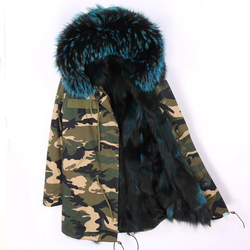 2024 MAOMAOKONG New Real Fur coat Raccoon Collar Detachable Fox fur lining jackets Women's winter Coats parkas Female clothing