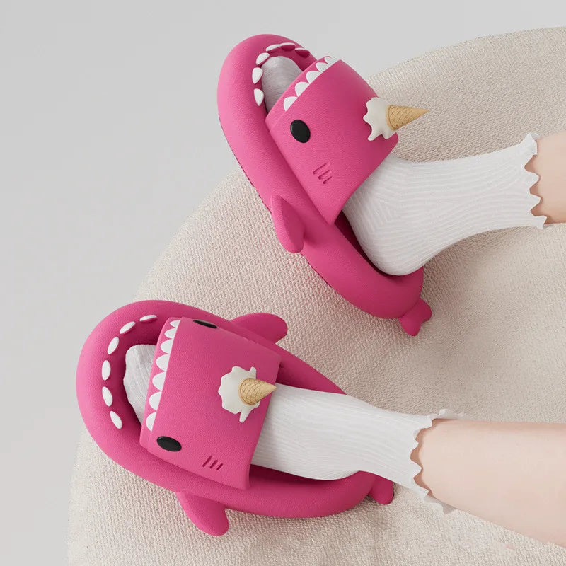 Cute Shark Slippers for Women & Men Summer Platform Night Glow-in-the-Dark Indoor Beach Slides Home Street Wear DIY Accessory