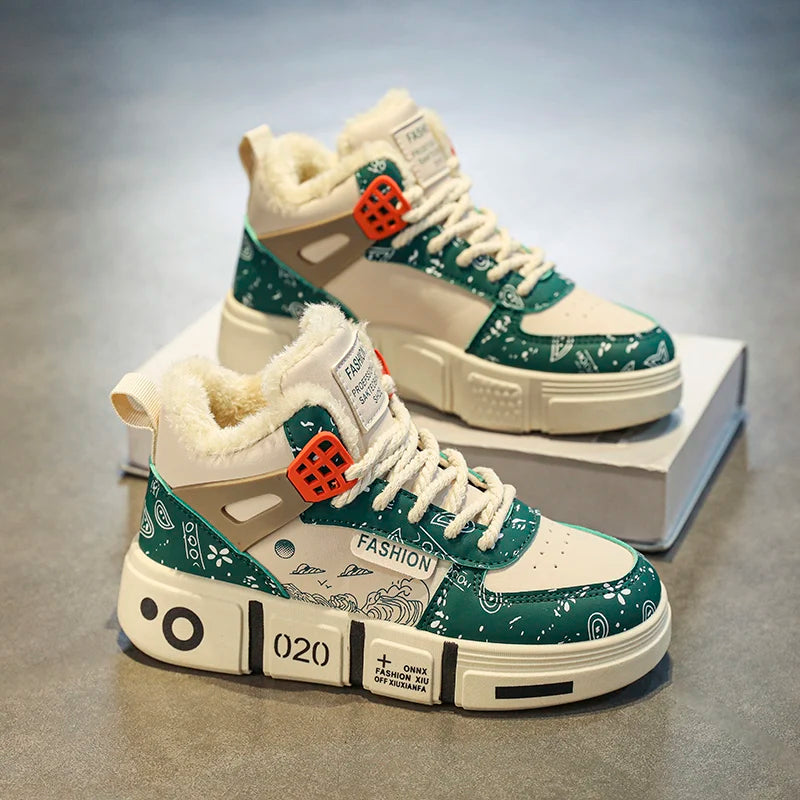 Kids Sneakers Winter Warm Plush Walking Shoes High-top Comfortable Fashion Casual Flat Tennis Shoes Childrens Boots for Boy