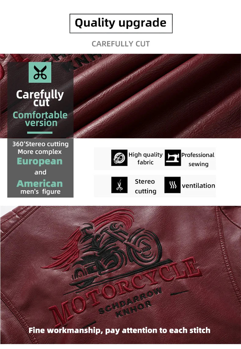 Motorcycle Jacket Leather Men's Brand Moto Leather Jacket Coat Men Handsome Washed Embroidery Biker PU Jacket Male Jaqueta Men