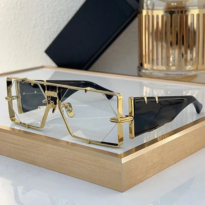 MOD004 Square Diamond Rimless Handamde Acetate Alloy Sunglasses High Street Punk Designer Brand Men Uv400 Eyeglasses with Case