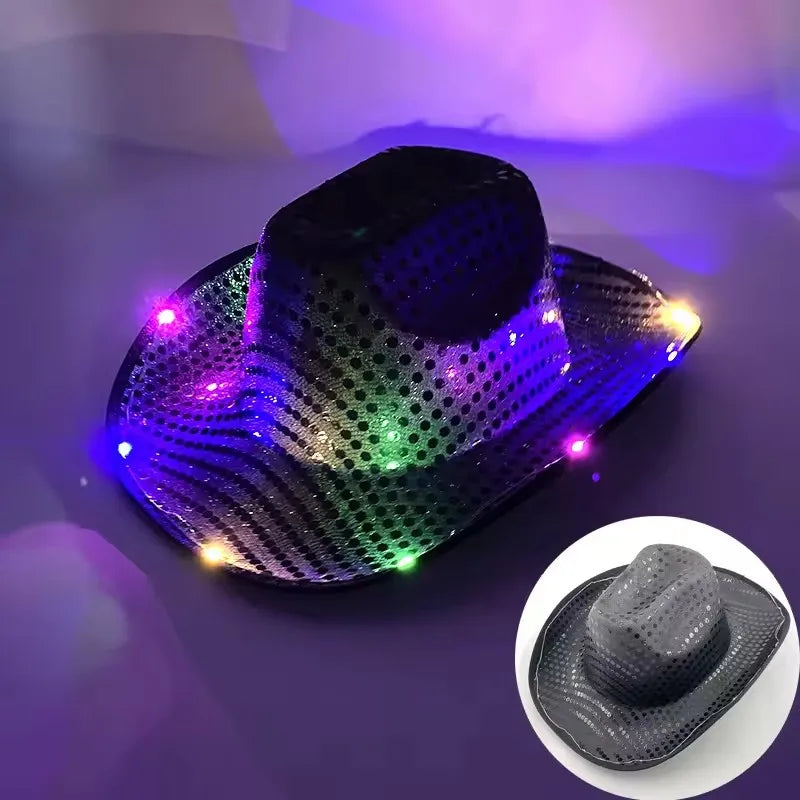 Blinky LED Light Cowboy Cowgirl Hat Flashing Cap Glowing Hat Carnival Men Women Bachelorette Party Wedding Bridal Supplies