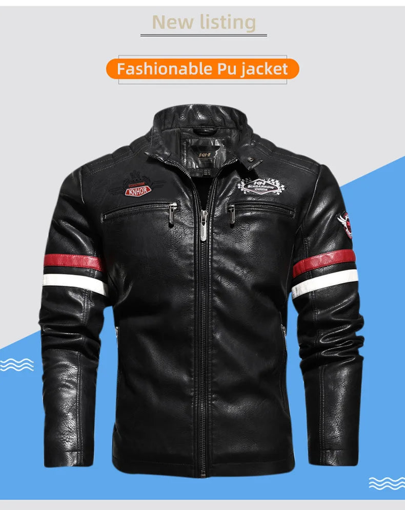 Motorcycle Jacket Leather Men's Brand Moto Leather Jacket Coat Men Handsome Washed Embroidery Biker PU Jacket Male Jaqueta Men