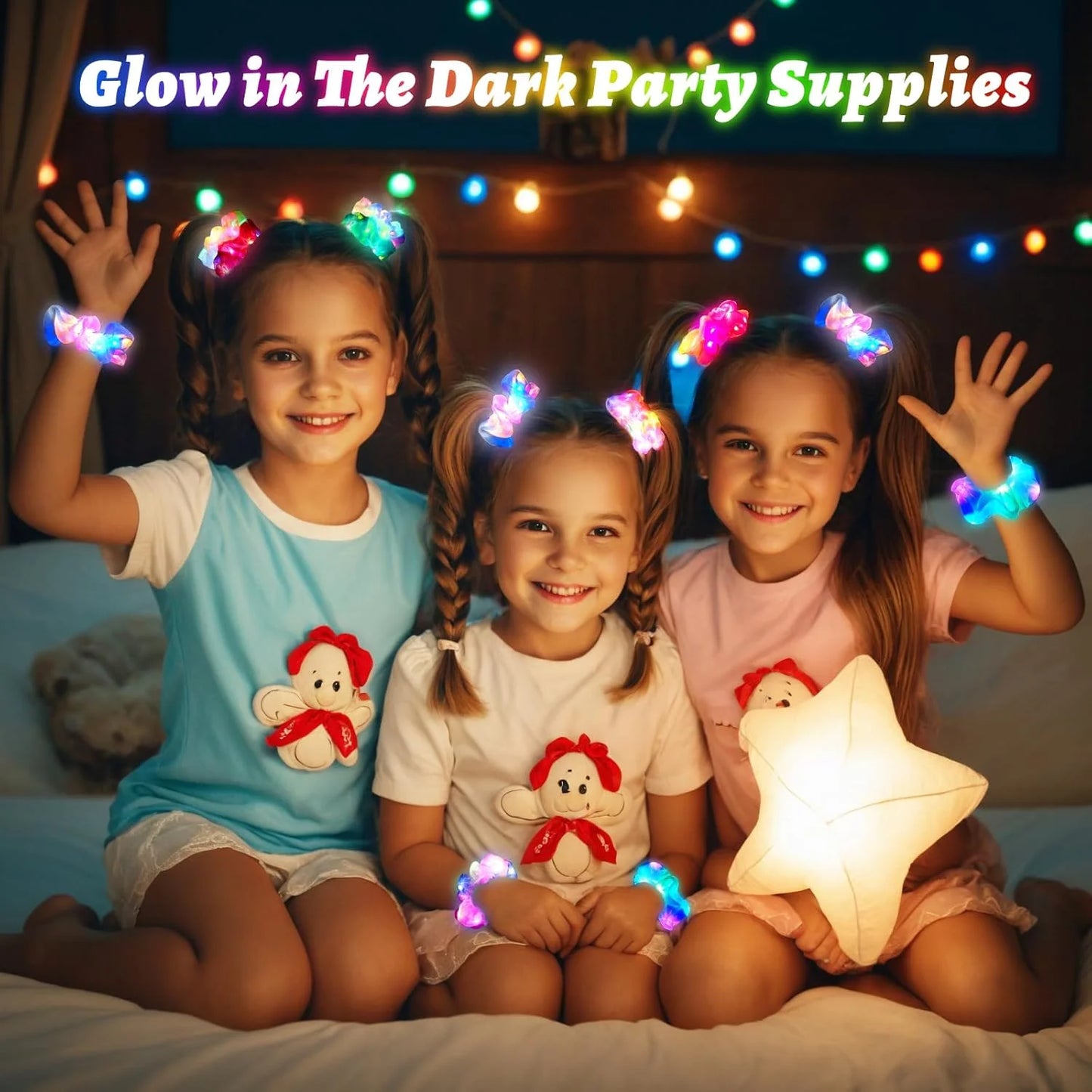 1/10 Pcs LED Luminous Scrunchies Glowing Hairband Girl Light Up Hair Scrunchy Birthday Party Headwear Supplies Hair Accessories