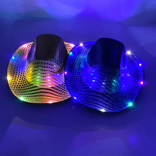 Blinky LED Light Cowboy Cowgirl Hat Flashing Cap Glowing Hat Carnival Men Women Bachelorette Party Wedding Bridal Supplies