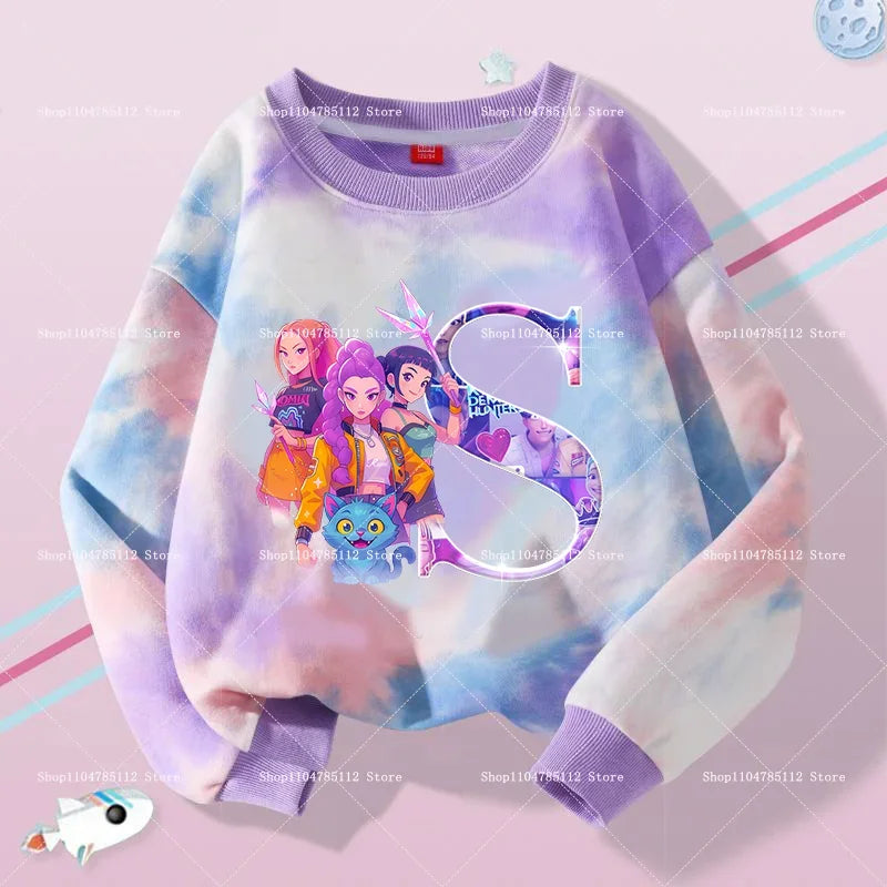 K Pop Demon Hunters Girls Sweatshirt Rumi Mira Zoey A-Z Hoodies Kids Spring Autumn Pullover Children Long Sleeves Clothes Gift