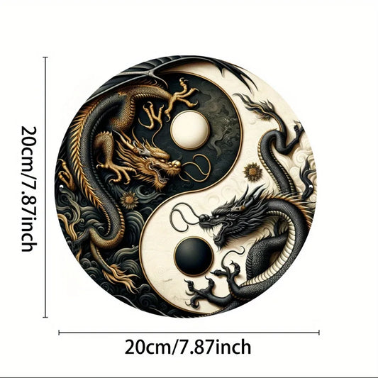 Yin-Yang Chinese Dragon Metal Sign - Black & White Oriental Wall Art for Home, Office & Cultural Enthusiasts