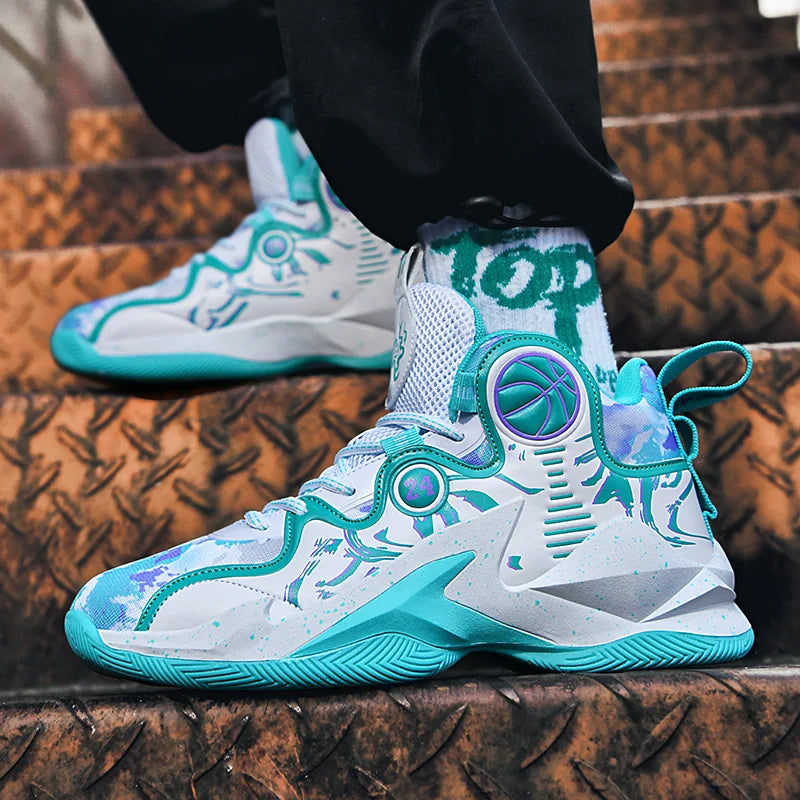 Men Basketball Shoes Soft Sole Cushioning Anti-Slip Sports Shoes Flat Comfortanle High-top Leather Basketball Boots for Man