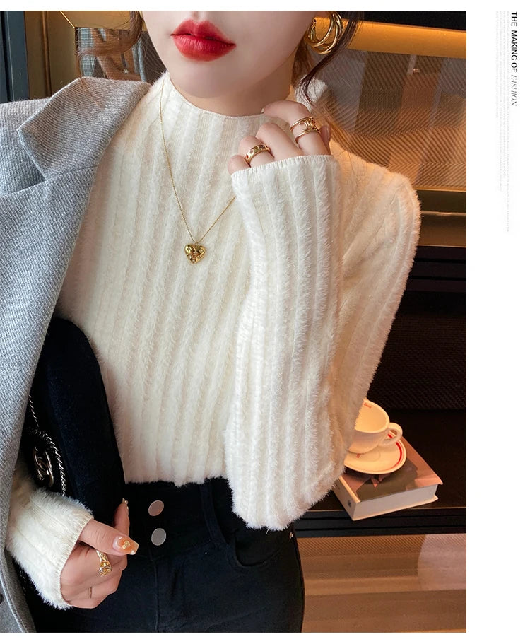 2025 Knitted Pullover Thick Warm Turtleneck Sweater Women Tops Lined Sweater Autumn Winter Streetwear Jersey Knitwear Jumper