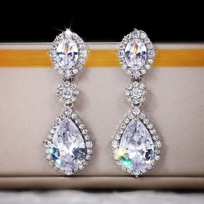 Luxury Square Purple Cubic Zirconia Crystal Earrings  for Women New FashionExquisite Fashion Gold Color Dangle  Wedding Jewelry