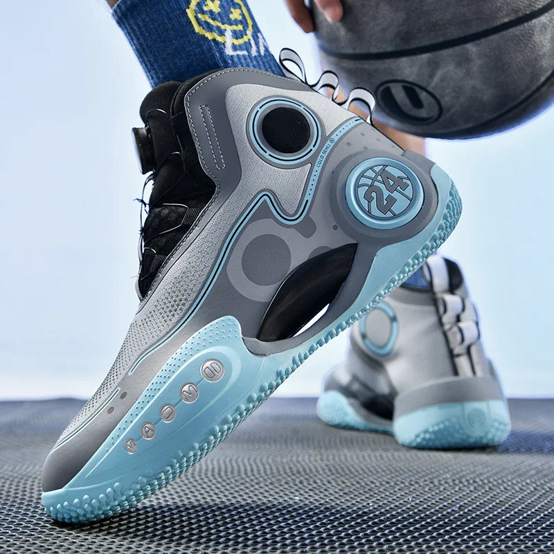 High-top Men Basketball Shoes Kids Rotating Button Basket Boots Brand Design Sneakers Men Outdoor Basketball Training Shoes Male