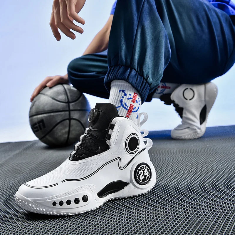 High-top Men Basketball Shoes Kids Rotating Button Basket Boots Brand Design Sneakers Men Outdoor Basketball Training Shoes Male