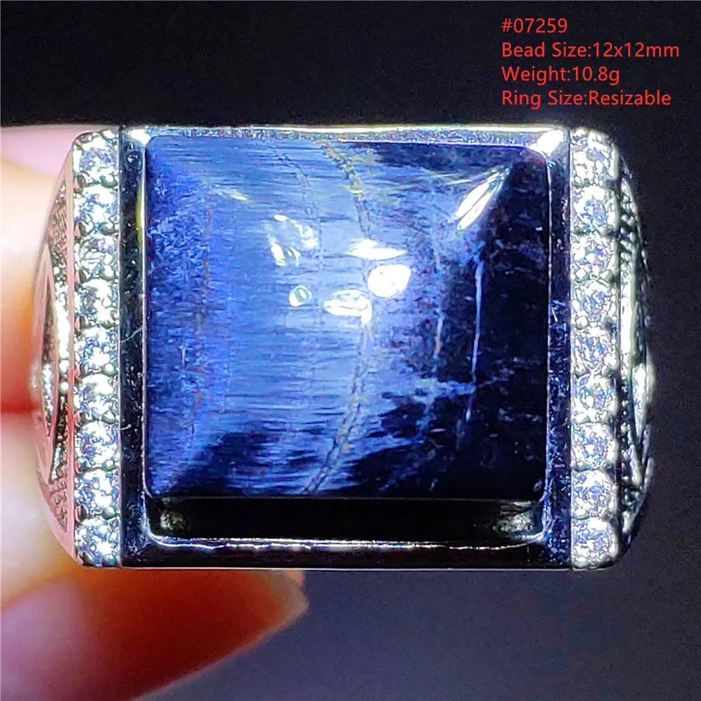 Natural Blue Pietersite Beads Adjustable Ring Woman Men Namibia Pietersite Ring Chatoyant Beads Fashion Silver Jewelry AAAAAA