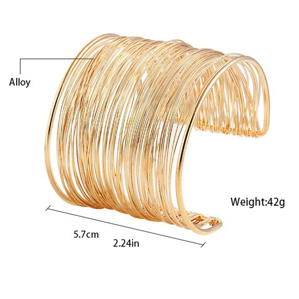 Vintage Hyperbolic Layered Gold Plated Wide Wire Bracelet Cuff Bangle for Women Exaggerated Wrist Wrap Bangle Hand Jewelry Gift