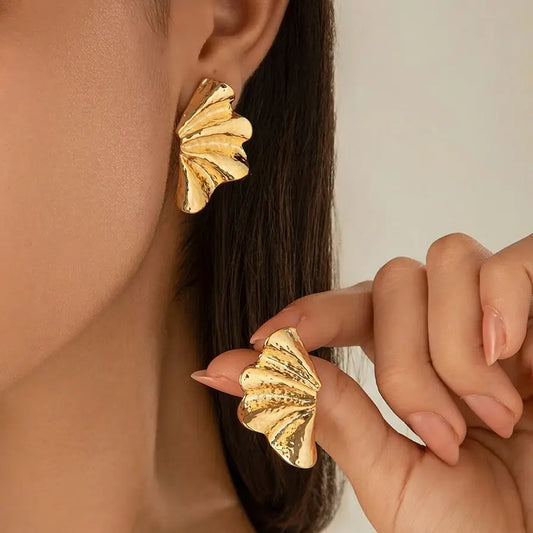 KunJoe Vintage Irregular Half Flower Stud Earrings for Women Elegant Designer Geometric Petals Piercing Earring Party Jewelry