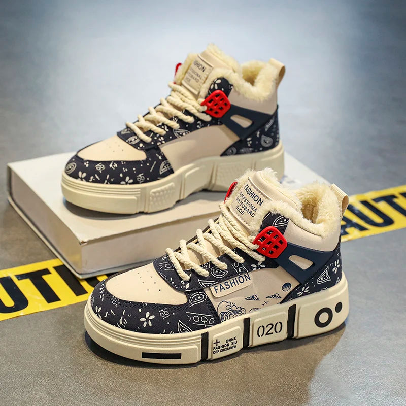 Kids Sneakers Winter Warm Plush Walking Shoes High-top Comfortable Fashion Casual Flat Tennis Shoes Childrens Boots for Boy