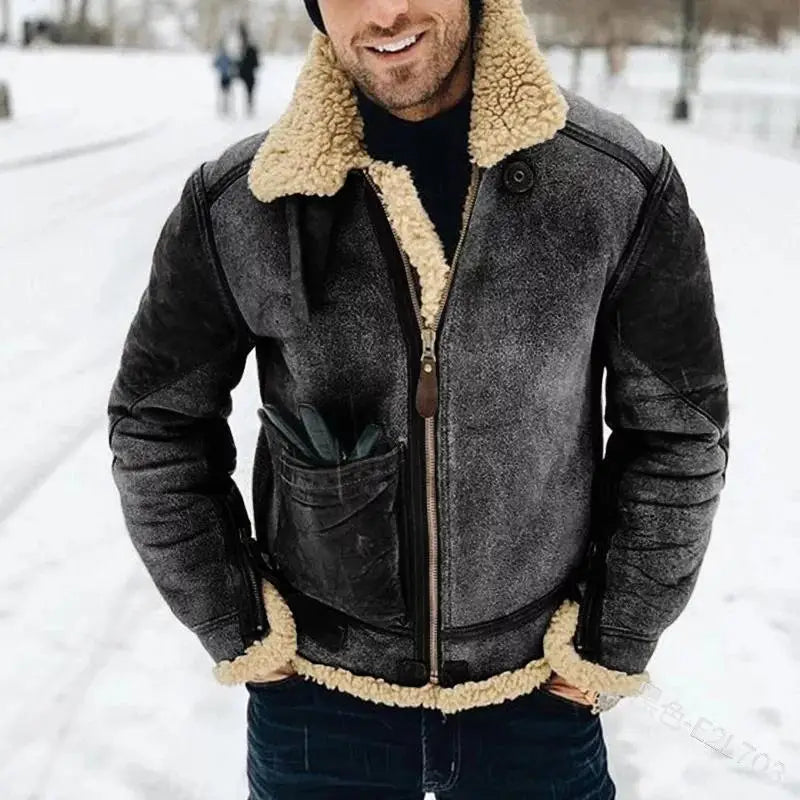 Mens Faux Fur Jacket One Piece Top Thick Plush Coat Winter Warm Luxury Streetwear Fashion Outerwear
