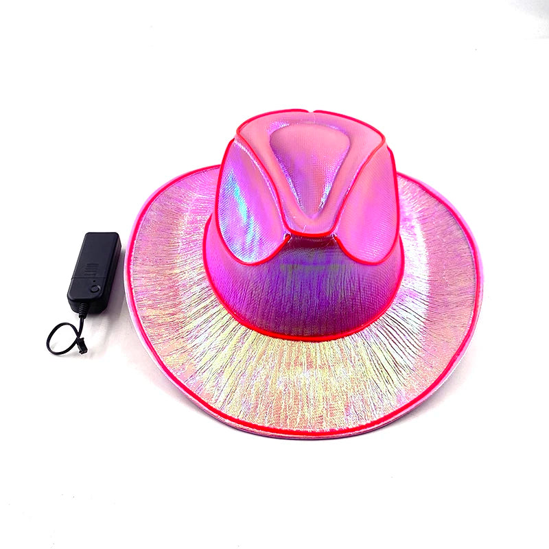 Glowing Decor  Supplies Luminous Cowboy hat  LED Pearlescent Cowboy  Cap Fashion Neon Light Hat For Party