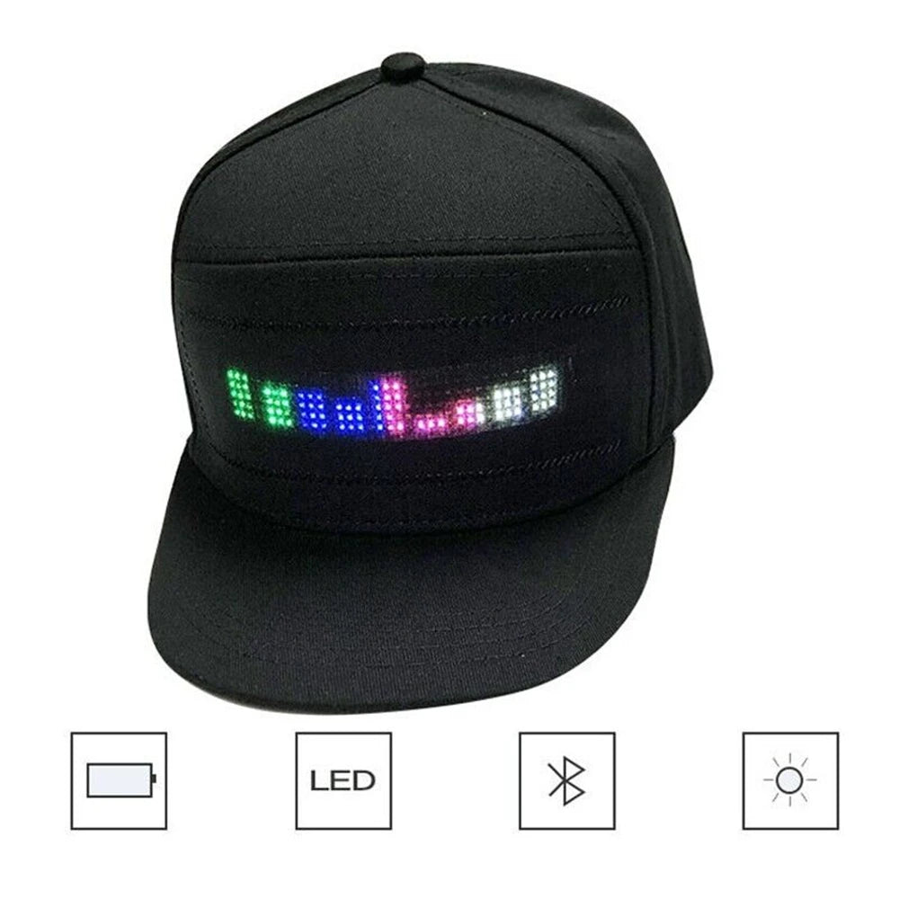 USB Rechargeable Bluetooth APP Programmable LED Scrolling Message Display Board Hip Hop Street Snapback Hat Unisex Baseball Cap
