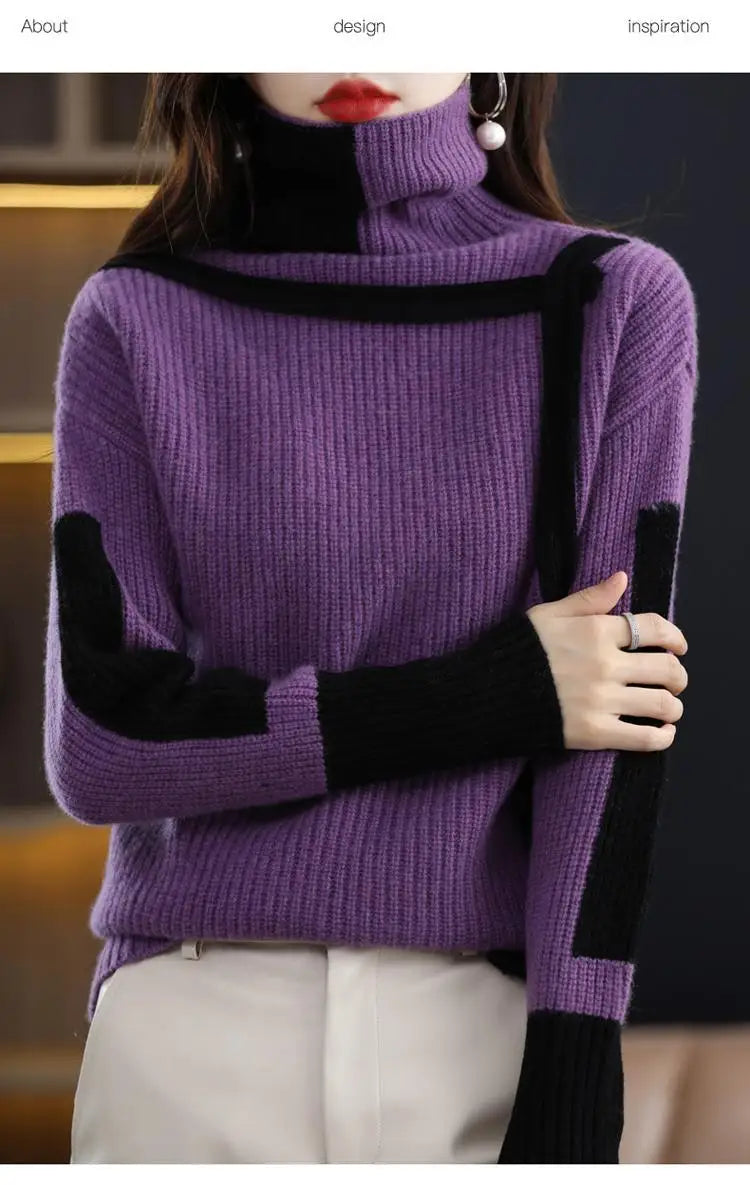 Vintage Ladies Sweater New Turtleneck Autumn Winter Loose Pullover Interior Lapping Knitting Bottoming Shirt Women Clothes Tops