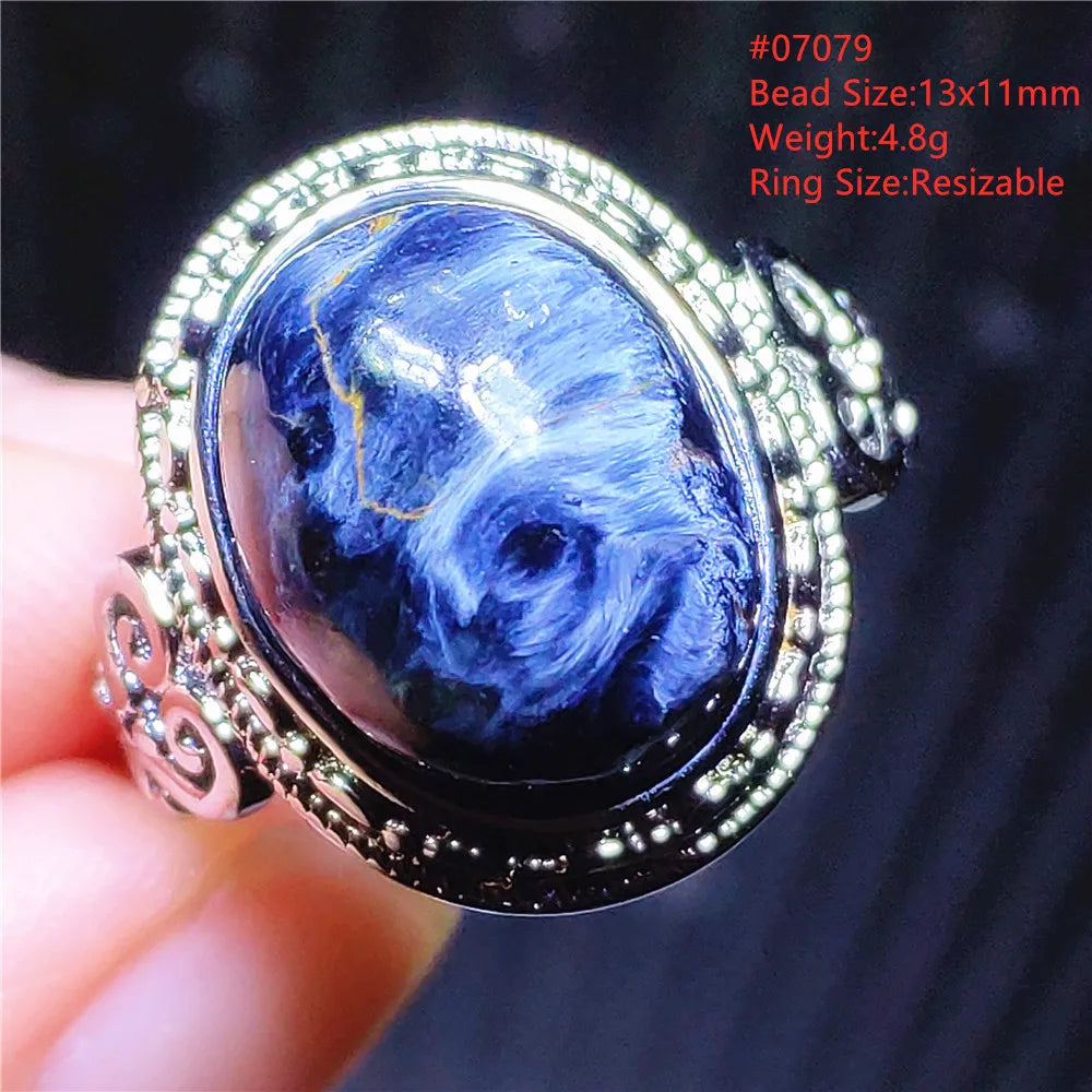Natural Blue Pietersite Beads Adjustable Ring Woman Men Namibia Pietersite Ring Chatoyant Beads Fashion Silver Jewelry AAAAAA