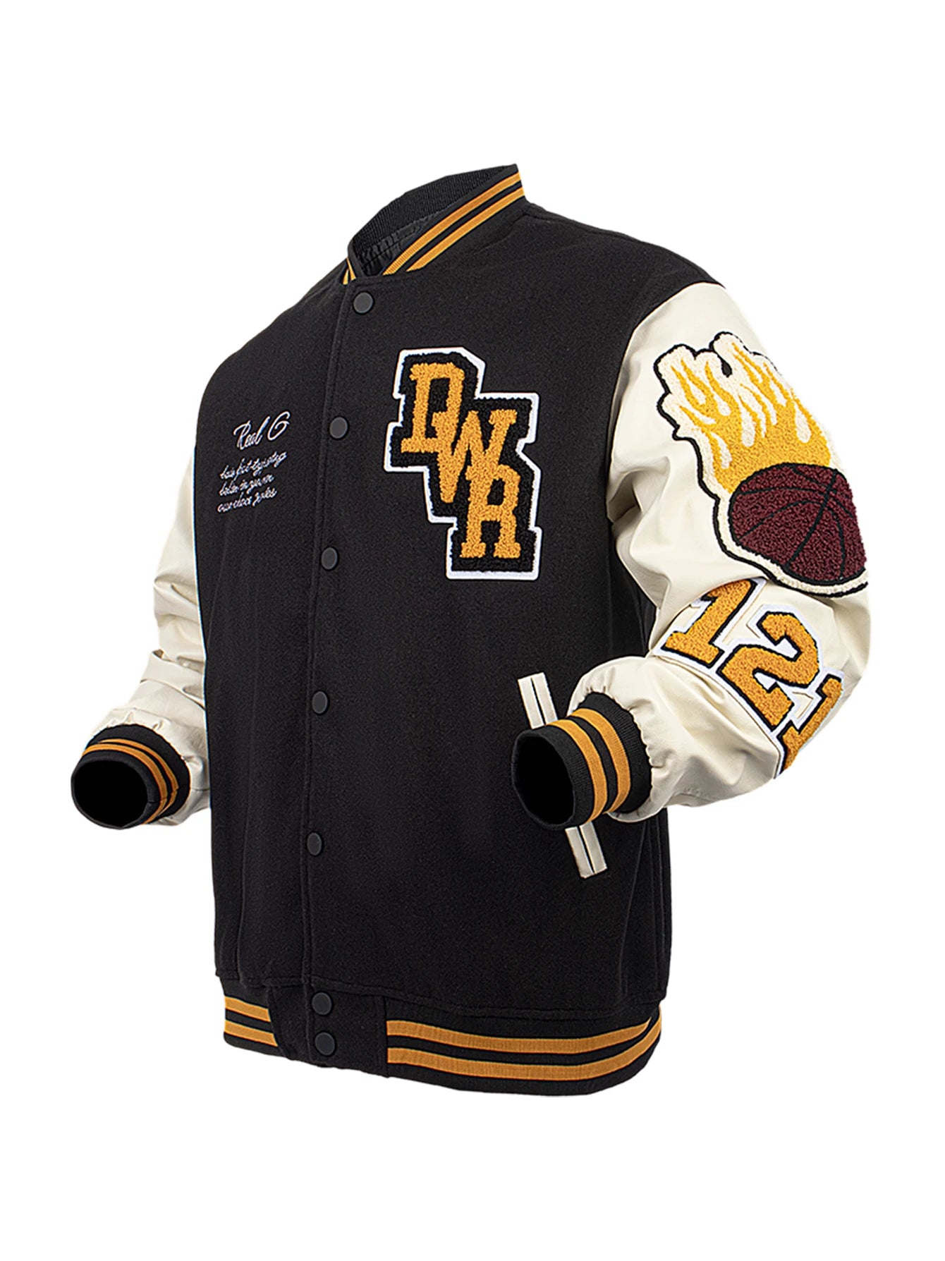 Mens Casual Jacket Bomber Embroidered Varsity Jacket Windbreaker BomberStyle Flaming Basketball Color Block Outwear