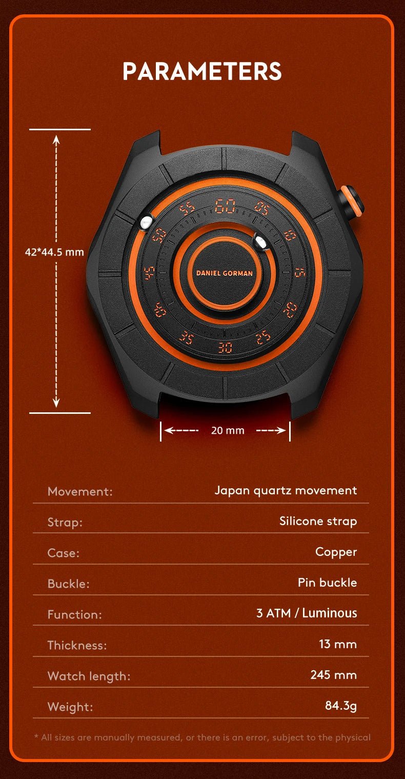 DANIEL GORMAN Sport Watch for Men Fashion Green Silicone Strap Waterproof Luminous Wristwatch with Magnetic Beads Hands DG0788