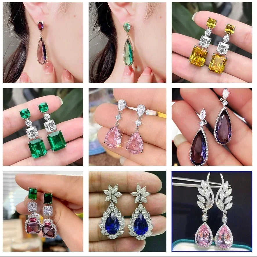 Luxury Square Purple Cubic Zirconia Crystal Earrings  for Women New FashionExquisite Fashion Gold Color Dangle  Wedding Jewelry