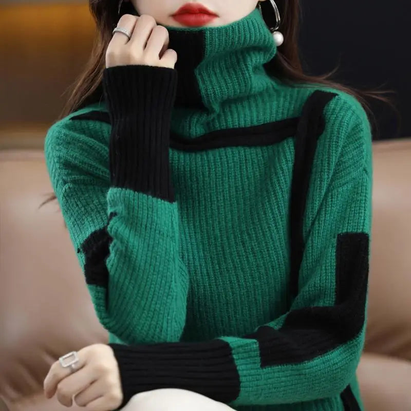 Vintage Ladies Sweater New Turtleneck Autumn Winter Loose Pullover Interior Lapping Knitting Bottoming Shirt Women Clothes Tops
