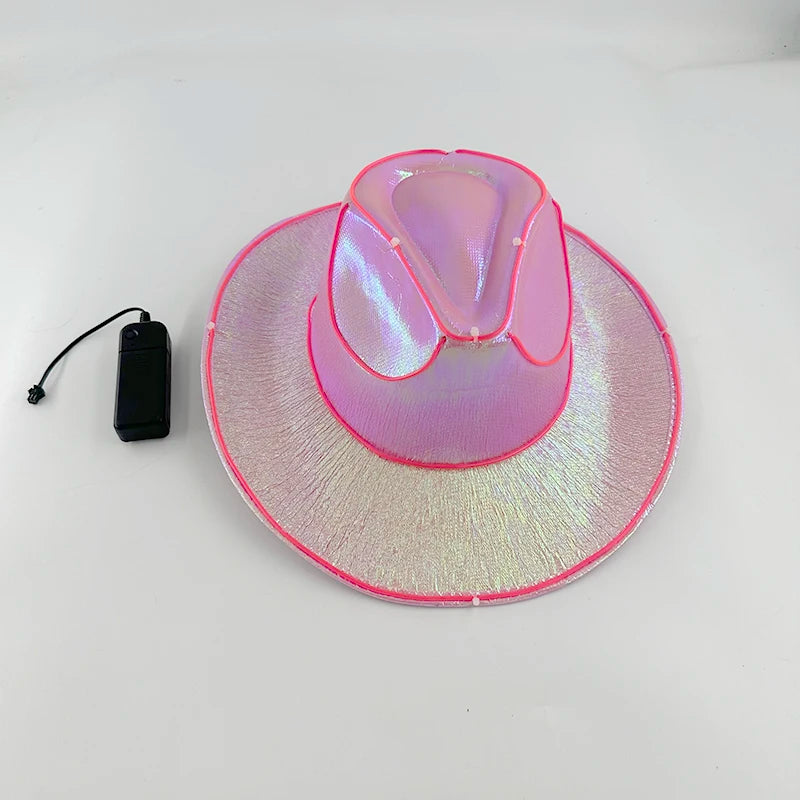Glowing Decor  Supplies Luminous Cowboy hat  LED Pearlescent Cowboy  Cap Fashion Neon Light Hat For Party