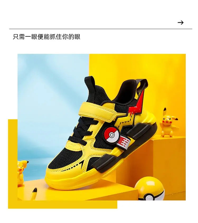 Pokemon Pikachu Children Sports Shoes Spring and autumn Fashion Anime Boy Sneakers Student Breathable Non-slip Running Shoe