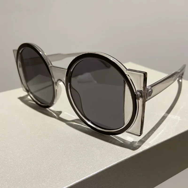 Round Double Color Sunglasses for Women Men Retro Trendy UV400 Sun Glasses Goggles Outdoor Hip Hop Travel Beach Eyewear Goggles