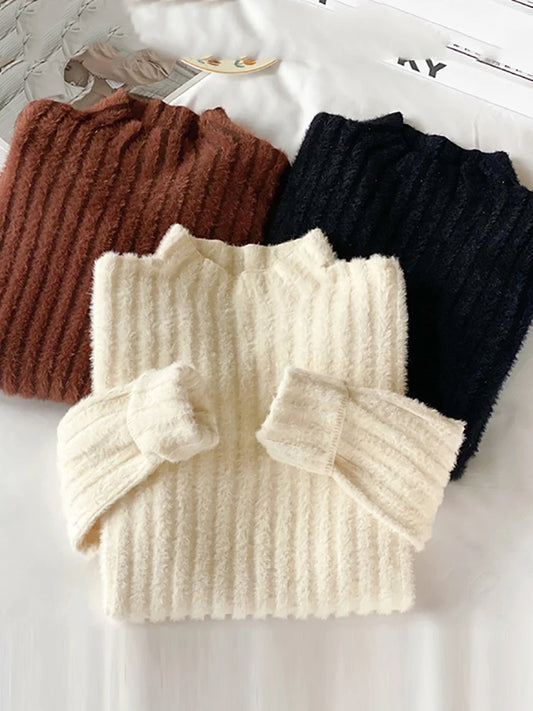 2025 Knitted Pullover Thick Warm Turtleneck Sweater Women Tops Lined Sweater Autumn Winter Streetwear Jersey Knitwear Jumper