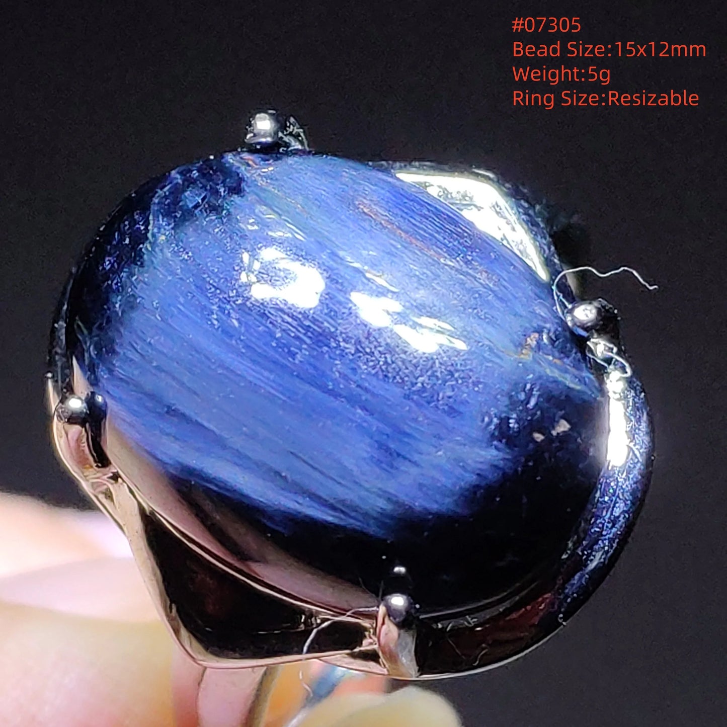 Natural Blue Pietersite Beads Adjustable Ring Woman Men Namibia Pietersite Ring Chatoyant Beads Fashion Silver Jewelry AAAAAA