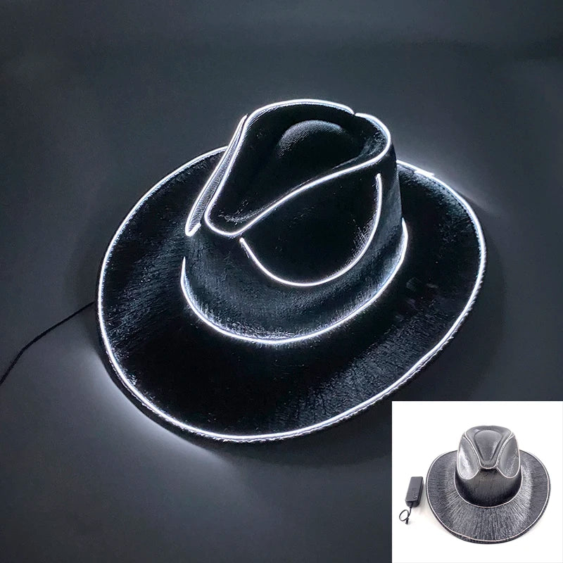 Glowing Decor  Supplies Luminous Cowboy hat  LED Pearlescent Cowboy  Cap Fashion Neon Light Hat For Party