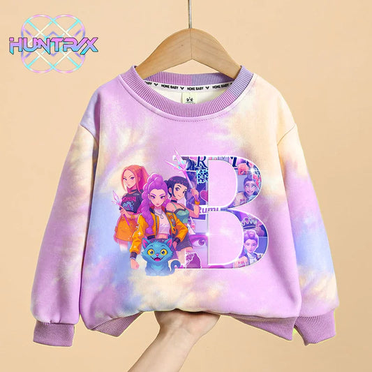 K Pop Demon Hunters Girls Sweatshirt Rumi Mira Zoey A-Z Hoodies Kids Spring Autumn Pullover Children Long Sleeves Clothes Gift