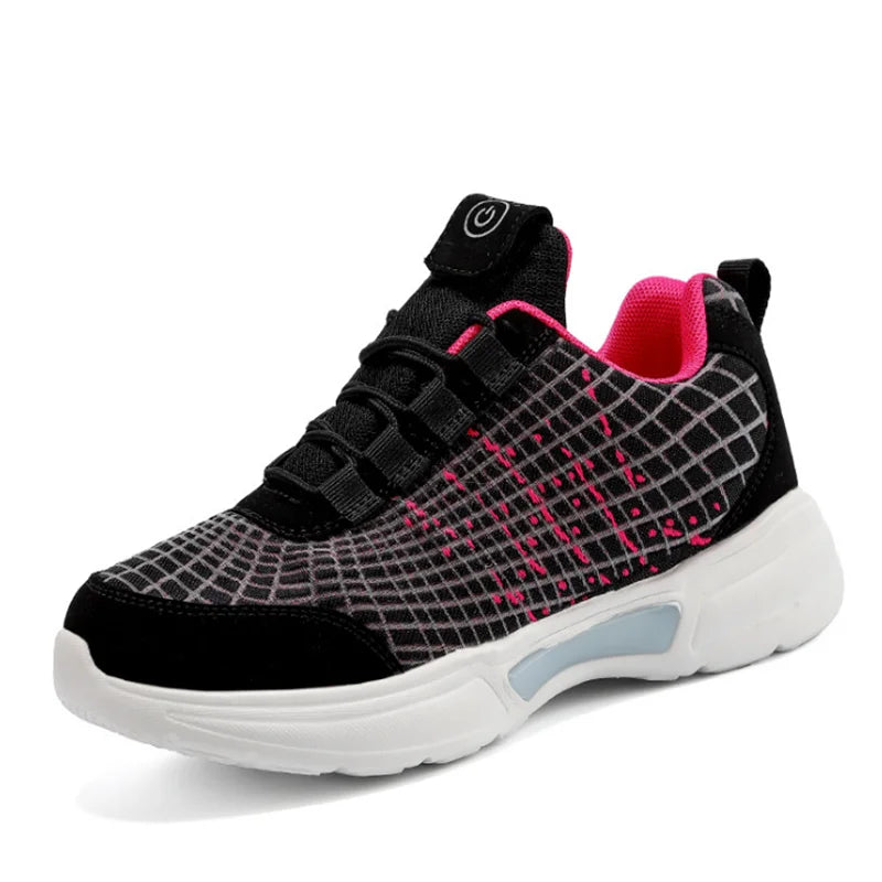Men Fashion LED Shoes Light Up Sneakers USB Recharging Fiber OPTIC Cloth Elastic Sole Glowing Luminous Flashing Casual Shoes