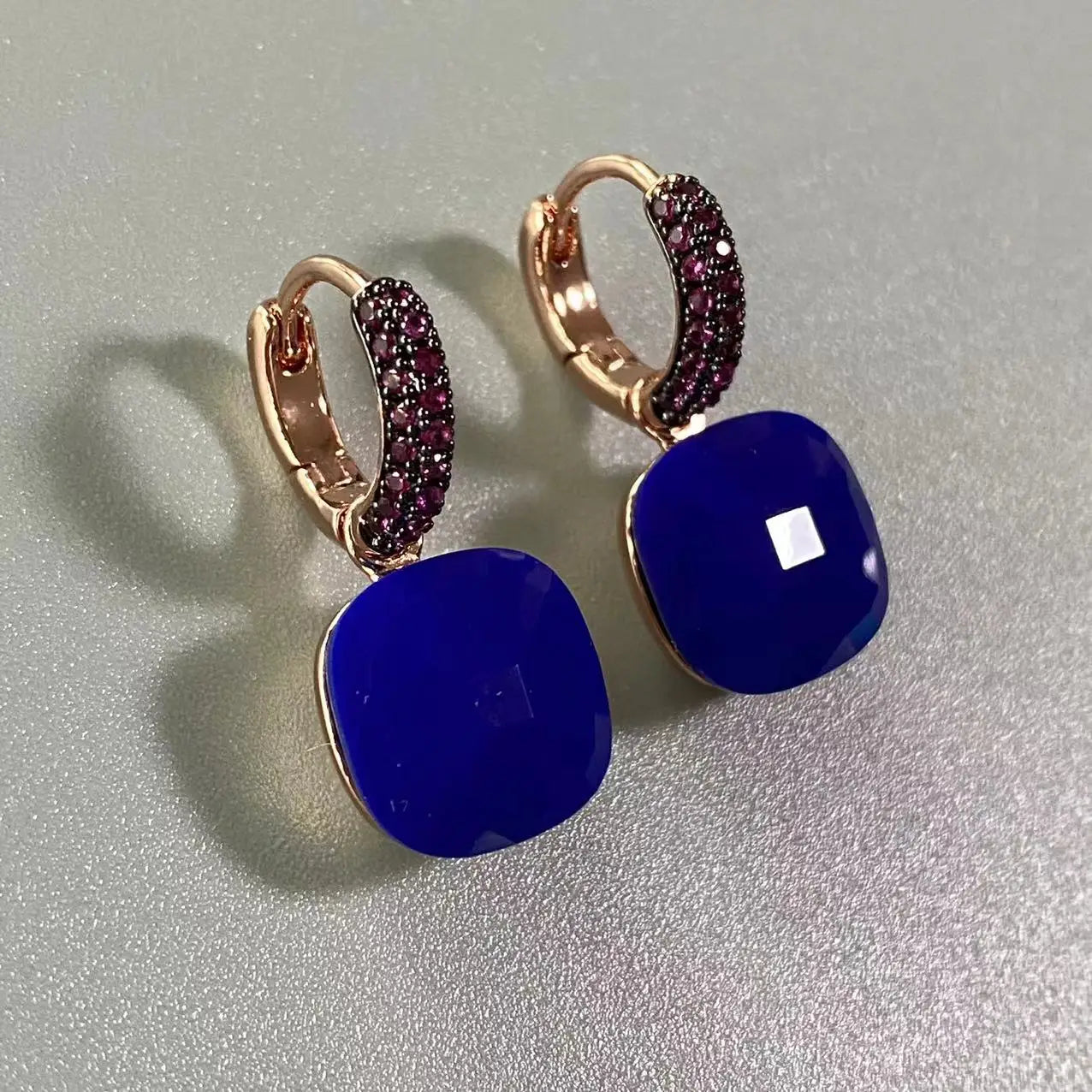 12.6mm Flat Nudo Earrings Inlay Black Zircon Candy Color Crystal Earrings For Women Drop Earrings Fashion Jewelry Gift