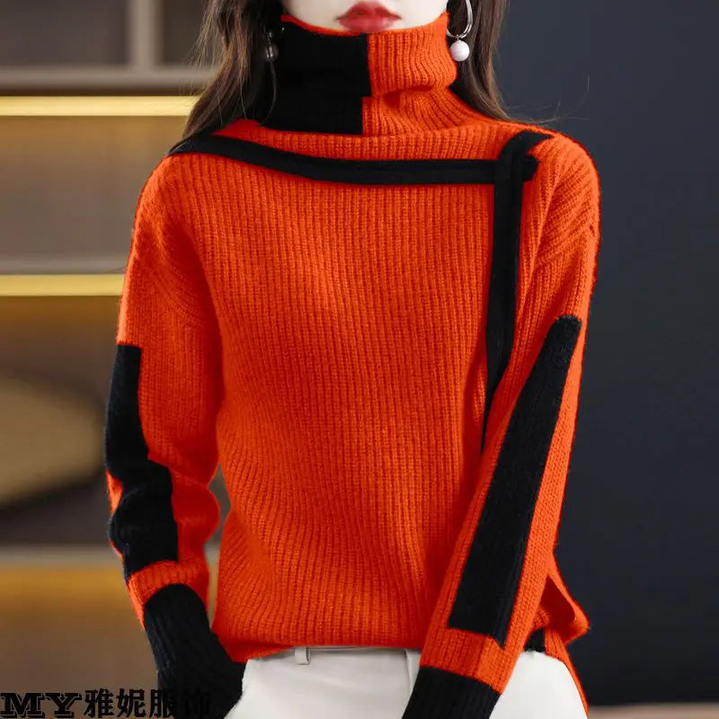 Vintage Ladies Sweater New Turtleneck Autumn Winter Loose Pullover Interior Lapping Knitting Bottoming Shirt Women Clothes Tops