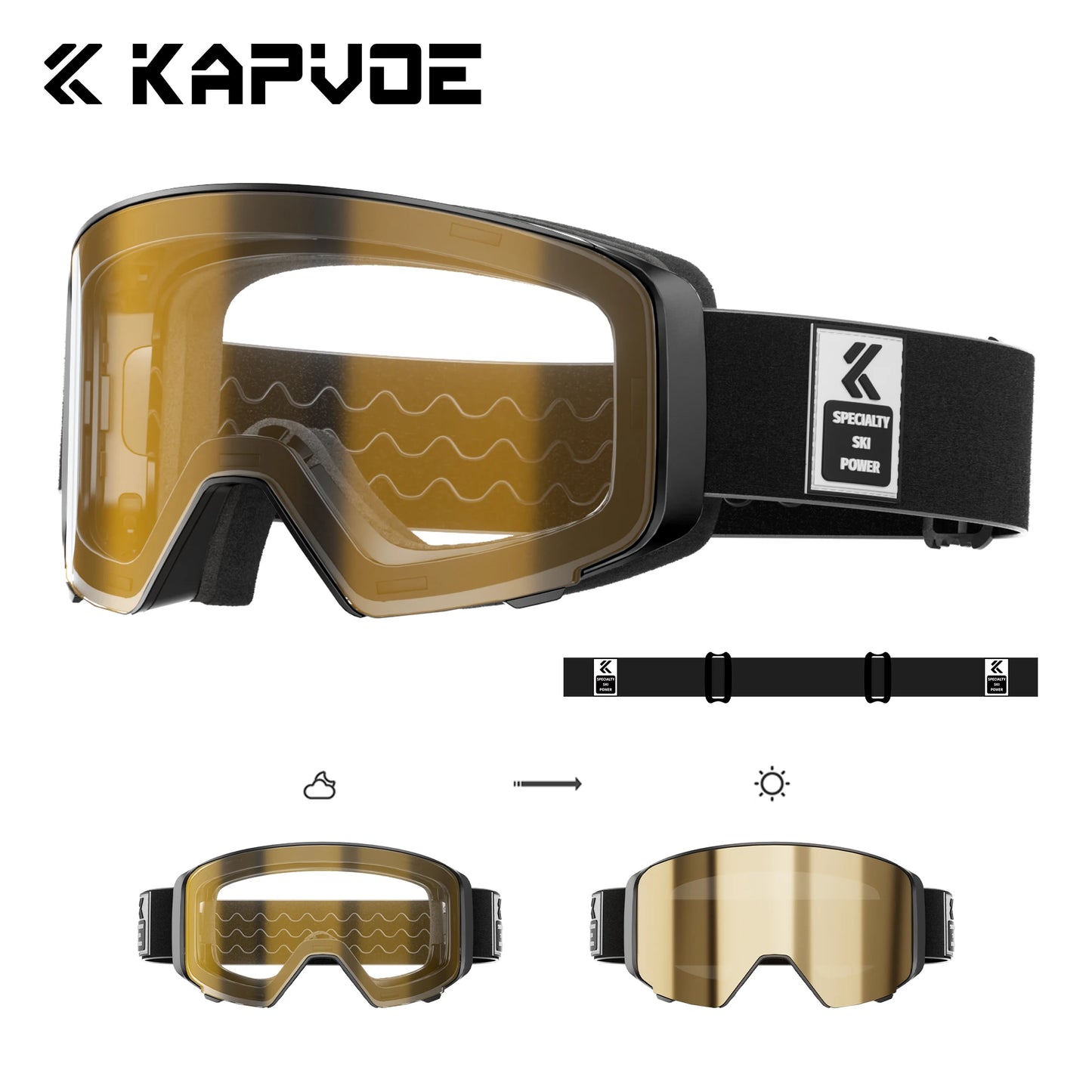 Kapvoe Men Outdoor Photochromic Snow Goggles Ski Goggles Winter Snowmobile Snowboard Anti-Fog Mask Women UV400 Sports Glasses