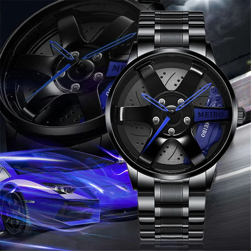 New Fashion Man Luxury Watches For Men Car Wheel Hub Stainless Steel Quartz Watch Mens Military Sport Leather Watch Reloj Hombre