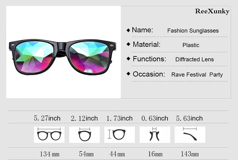 Trendy Square Party Sunglasses Women Men Fashion EDM Light Diffraction Futuristic Rave Festival Sun Glasses Psychedelic Prism