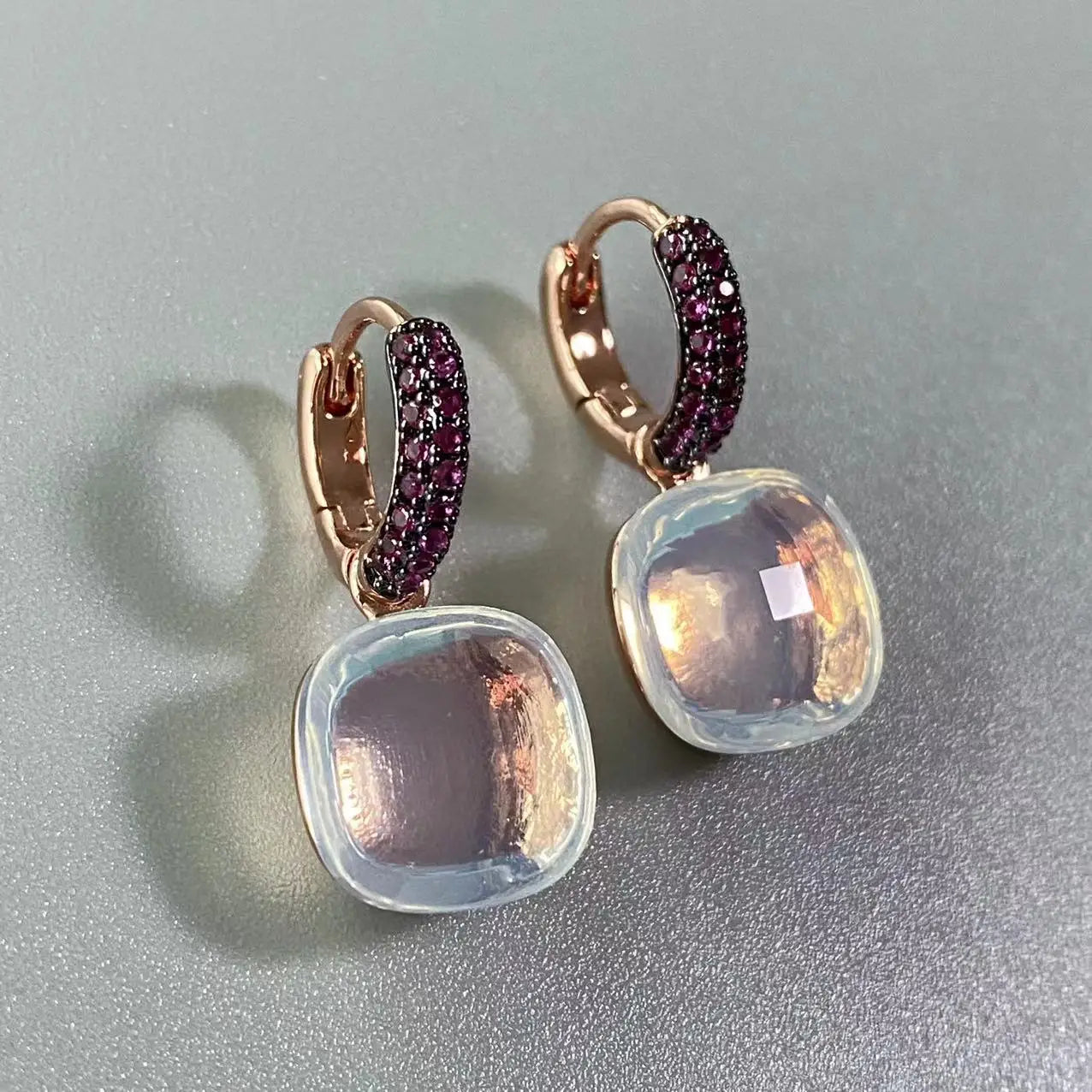 12.6mm Flat Nudo Earrings Inlay Black Zircon Candy Color Crystal Earrings For Women Drop Earrings Fashion Jewelry Gift