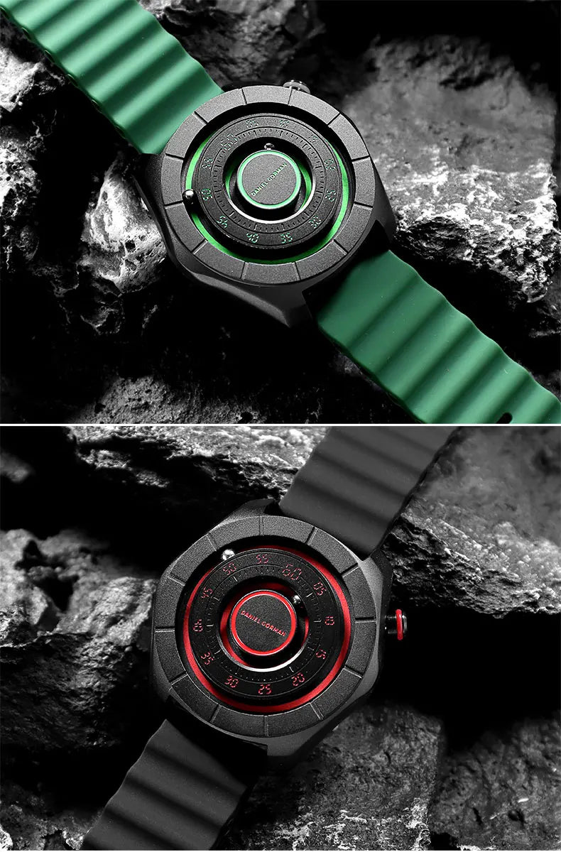 DANIEL GORMAN Magnetic Bead Pointers Quartz Watch for Men Military Sport Waterproof Luminous Wristwatch with Red Strap DG0788