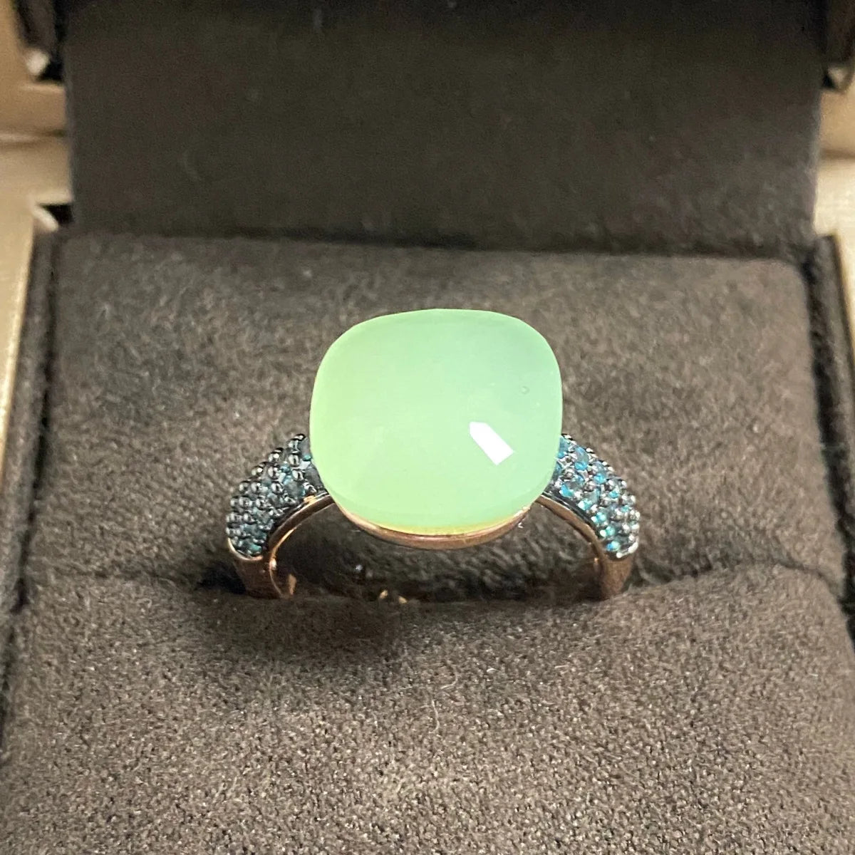 Blue Topaz Ring Inlay Black Zircon With Black Gun Plated 12.6mm Flat Crystal Ring For Women Party Fashion Jewelry Gift