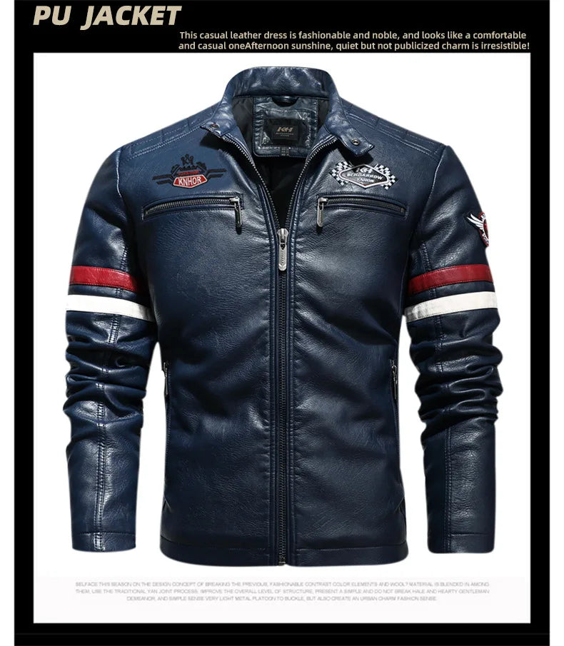 Motorcycle Jacket Leather Men's Brand Moto Leather Jacket Coat Men Handsome Washed Embroidery Biker PU Jacket Male Jaqueta Men